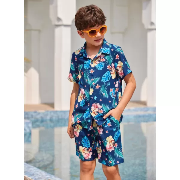 Arshiner Boys 2 Piece Outfits Hawaiian Shorts Sets Button Down Shirt and Shorts Summer Beach Clothes for 4~12 Years