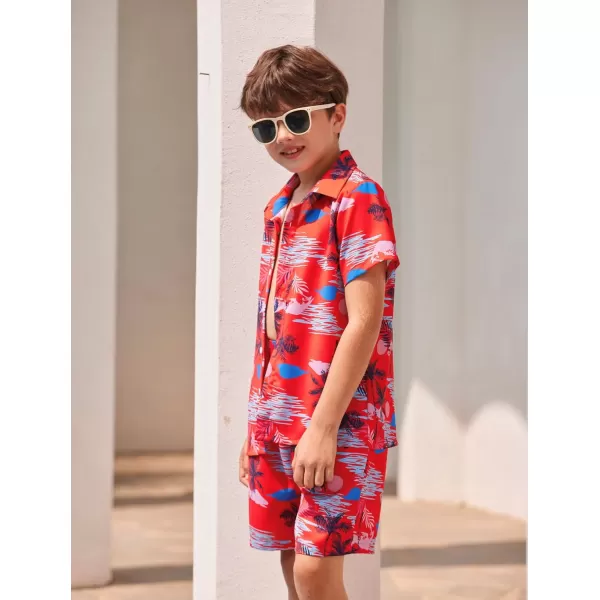 Arshiner Boys 2 Piece Outfits Hawaiian Shorts Sets Button Down Shirt and Shorts Summer Beach Clothes for 4~12 Years