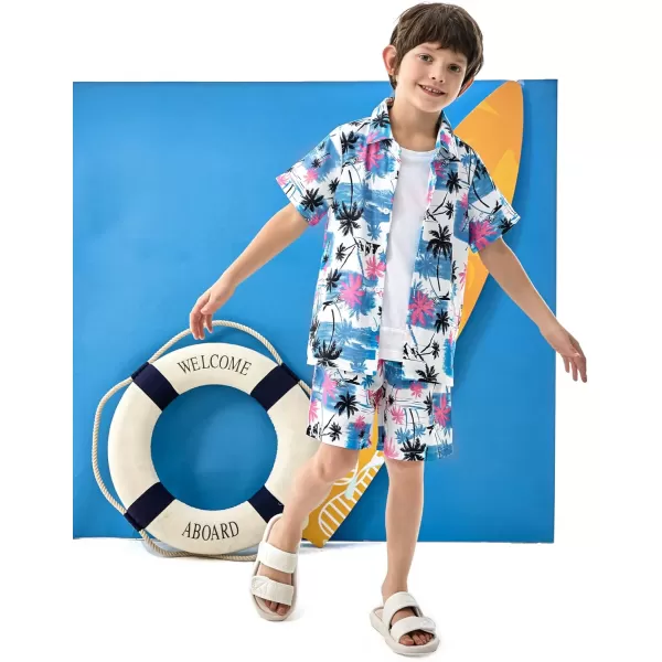 Arshiner Boys 2 Piece Outfits Hawaiian Shorts Sets Button Down Shirt and Shorts Summer Beach Clothes for 4~12 Years