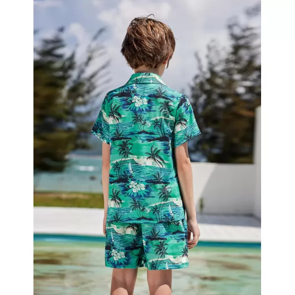 Arshiner Boys 2 Piece Outfits Hawaiian Shorts Sets Button Down Shirt and Shorts Summer Beach Clothes for 4~12 Years