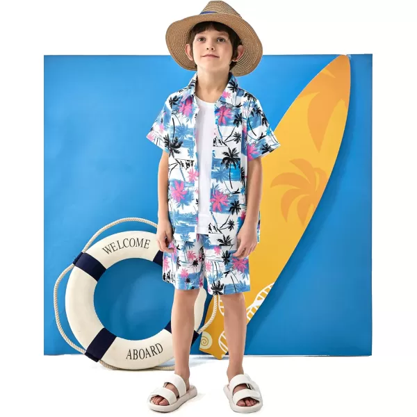 Arshiner Boys 2 Piece Outfits Hawaiian Shorts Sets Button Down Shirt and Shorts Summer Beach Clothes for 4~12 Years