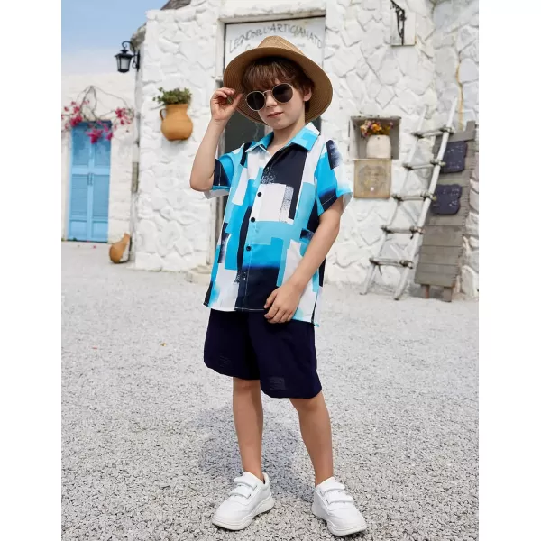 Arshiner Boys 2 Piece Outfits Hawaiian Shorts Sets Button Down Shirt and Shorts Summer Beach Clothes for 4~12 Years