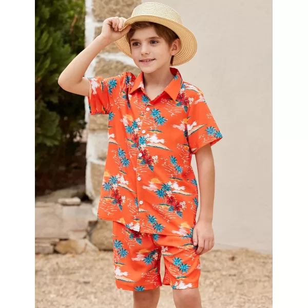 Arshiner Boys 2 Piece Outfits Hawaiian Shorts Sets Button Down Shirt and Shorts Summer Beach Clothes for 4~12 Years