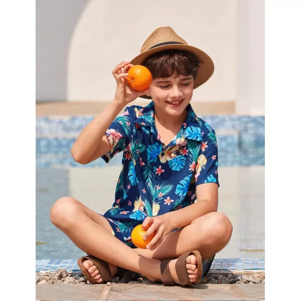 Arshiner Boys 2 Piece Outfits Hawaiian Shorts Sets Button Down Shirt and Shorts Summer Beach Clothes for 4~12 Years
