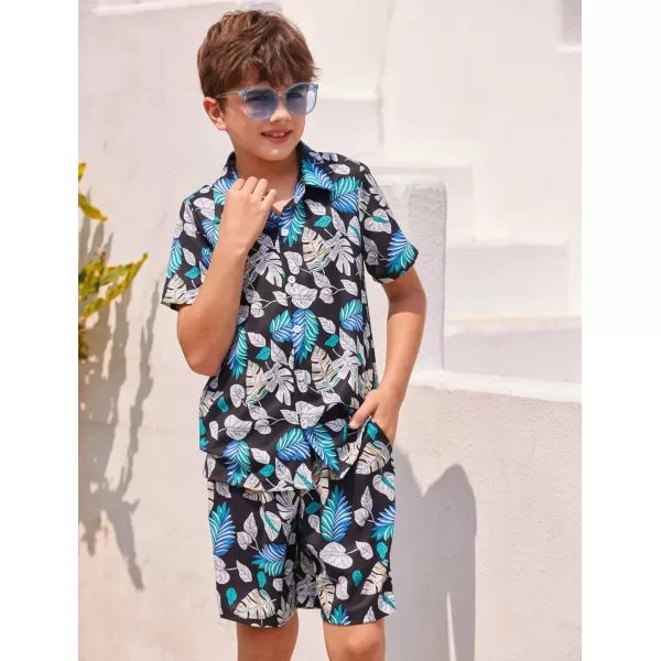 Arshiner Boys 2 Piece Outfits Hawaiian Shorts Sets Button Down Shirt and Shorts Summer Beach Clothes for 4~12 Years