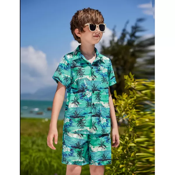 Arshiner Boys 2 Piece Outfits Hawaiian Shorts Sets Button Down Shirt and Shorts Summer Beach Clothes for 4~12 Years