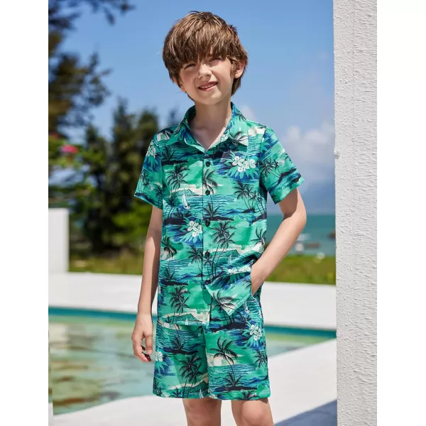 Arshiner Boys 2 Piece Outfits Hawaiian Shorts Sets Button Down Shirt and Shorts Summer Beach Clothes for 4~12 Years
