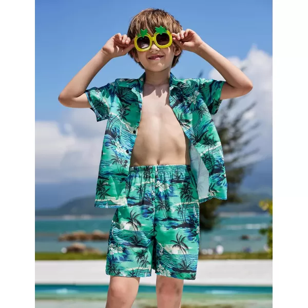 Arshiner Boys 2 Piece Outfits Hawaiian Shorts Sets Button Down Shirt and Shorts Summer Beach Clothes for 4~12 Years