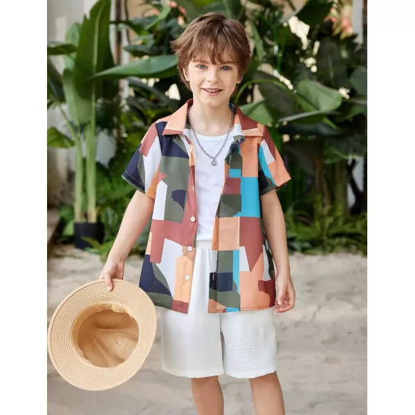 Arshiner Boys 2 Piece Outfits Hawaiian Shorts Sets Button Down Shirt and Shorts Summer Beach Clothes for 4~12 Years