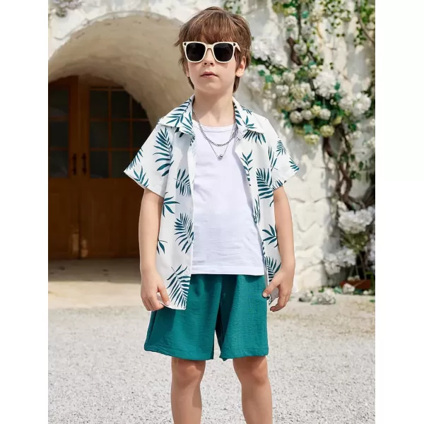 Arshiner Boys 2 Piece Outfits Hawaiian Shorts Sets Button Down Shirt and Shorts Summer Beach Clothes for 4~12 Years