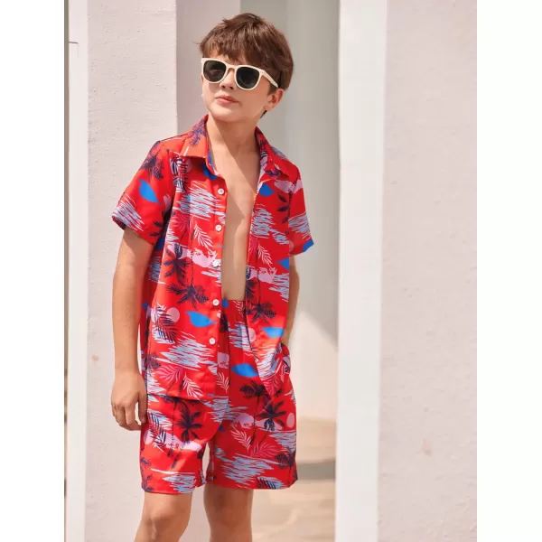Arshiner Boys 2 Piece Outfits Hawaiian Shorts Sets Button Down Shirt and Shorts Summer Beach Clothes for 4~12 Years