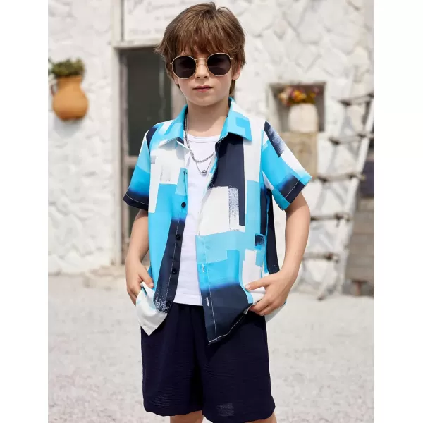 Arshiner Boys 2 Piece Outfits Hawaiian Shorts Sets Button Down Shirt and Shorts Summer Beach Clothes for 4~12 Years