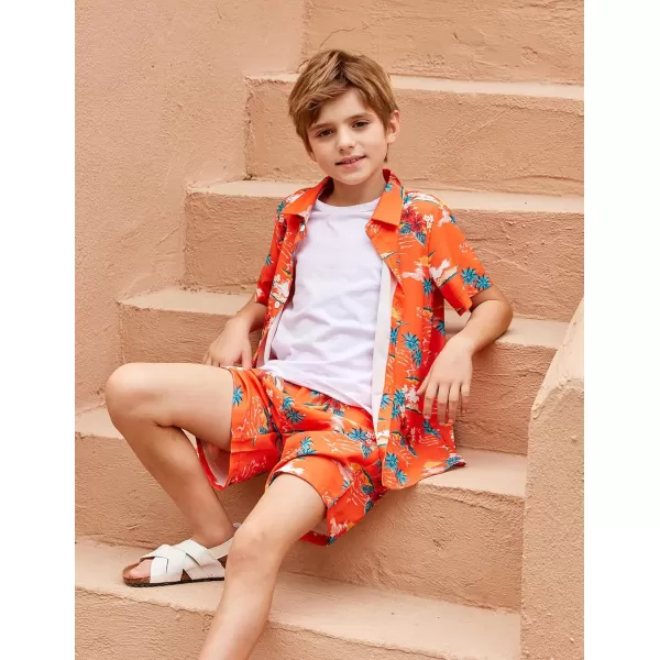 Arshiner Boys 2 Piece Outfits Hawaiian Shorts Sets Button Down Shirt and Shorts Summer Beach Clothes for 4~12 Years