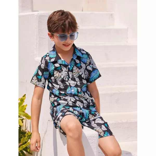 Arshiner Boys 2 Piece Outfits Hawaiian Shorts Sets Button Down Shirt and Shorts Summer Beach Clothes for 4~12 Years