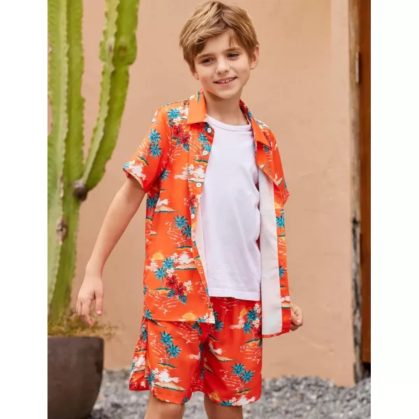 Arshiner Boys 2 Piece Outfits Hawaiian Shorts Sets Button Down Shirt and Shorts Summer Beach Clothes for 4~12 Years
