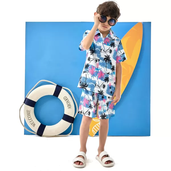 Arshiner Boys 2 Piece Outfits Hawaiian Shorts Sets Button Down Shirt and Shorts Summer Beach Clothes for 4~12 Years