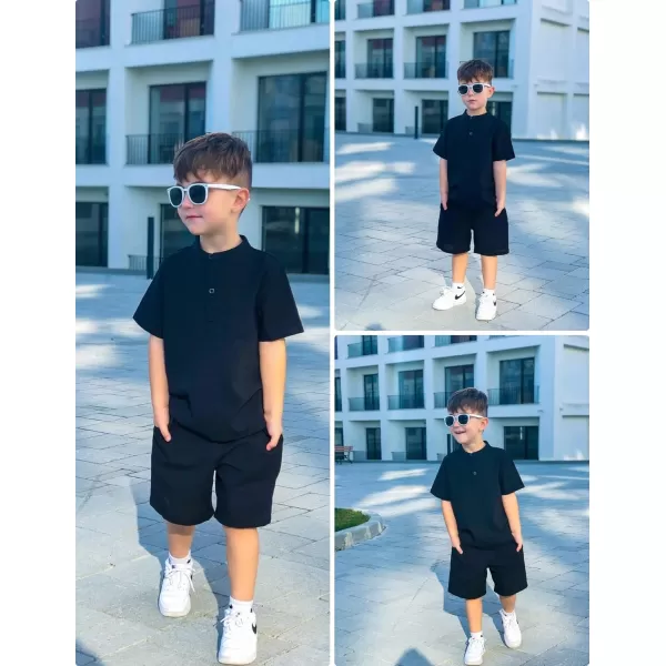 Arshiner Boy's 2 Pieces Cotton Linen Set Casual Henley Shirts Short Sleeve Beach Shorts Summer Outfits for 5-12 Years Kids