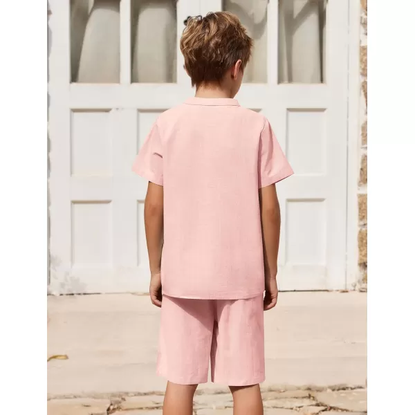 Arshiner Boy's 2 Pieces Cotton Linen Set Casual Henley Shirts Short Sleeve Beach Shorts Summer Outfits for 5-12 Years Kids