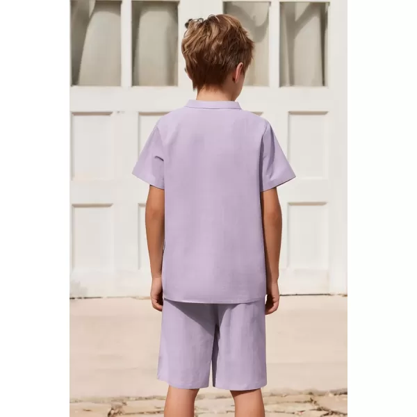 Arshiner Boy's 2 Pieces Cotton Linen Set Casual Henley Shirts Short Sleeve Beach Shorts Summer Outfits for 5-12 Years Kids