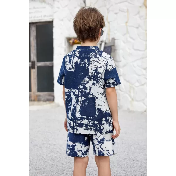Arshiner Boy's 2 Pieces Cotton Linen Set Casual Henley Shirts Short Sleeve Beach Shorts Summer Outfits for 5-12 Years Kids