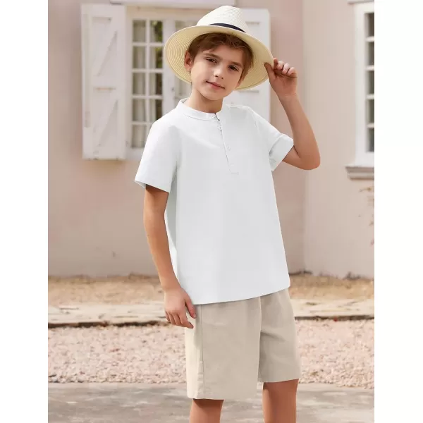 Arshiner Boy's 2 Pieces Cotton Linen Set Casual Henley Shirts Short Sleeve Beach Shorts Summer Outfits for 5-12 Years Kids