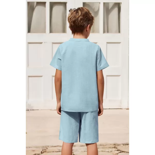 Arshiner Boy's 2 Pieces Cotton Linen Set Casual Henley Shirts Short Sleeve Beach Shorts Summer Outfits for 5-12 Years Kids