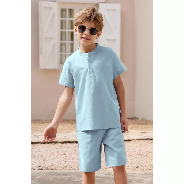 Arshiner Boy's 2 Pieces Cotton Linen Set Casual Henley Shirts Short Sleeve Beach Shorts Summer Outfits for 5-12 Years Kids