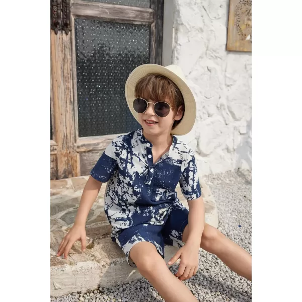 Arshiner Boy's 2 Pieces Cotton Linen Set Casual Henley Shirts Short Sleeve Beach Shorts Summer Outfits for 5-12 Years Kids