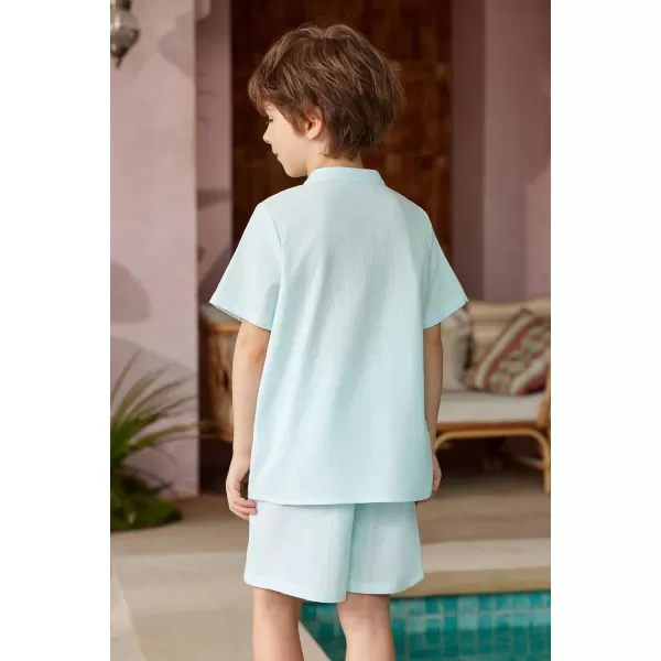 Arshiner Boy's 2 Pieces Cotton Linen Set Casual Henley Shirts Short Sleeve Beach Shorts Summer Outfits for 5-12 Years Kids