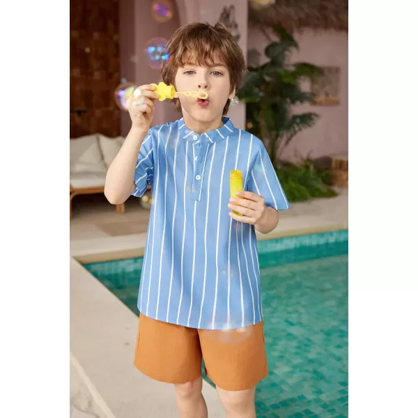 Arshiner Boy's 2 Pieces Cotton Linen Set Casual Henley Shirts Short Sleeve Beach Shorts Summer Outfits for 5-12 Years Kids