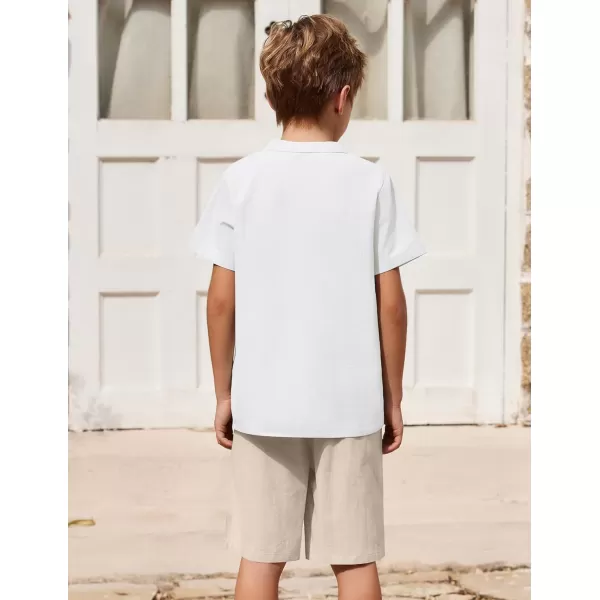 Arshiner Boy's 2 Pieces Cotton Linen Set Casual Henley Shirts Short Sleeve Beach Shorts Summer Outfits for 5-12 Years Kids
