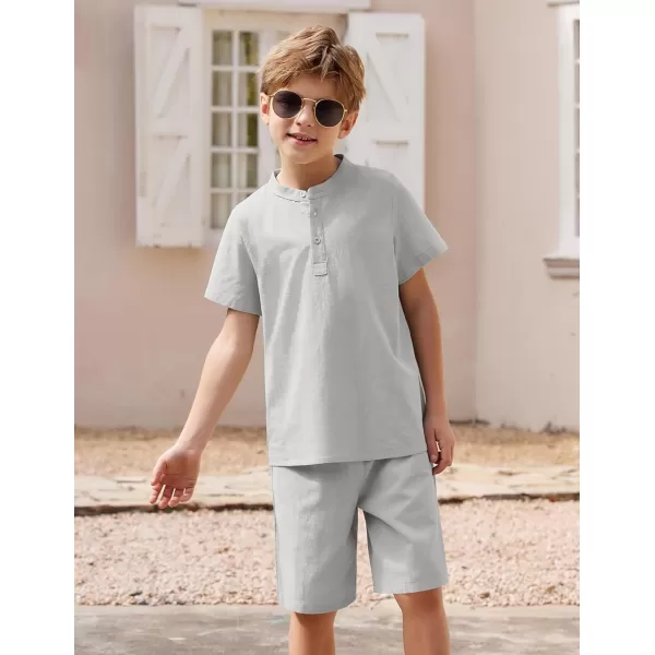 Arshiner Boy's 2 Pieces Cotton Linen Set Casual Henley Shirts Short Sleeve Beach Shorts Summer Outfits for 5-12 Years Kids