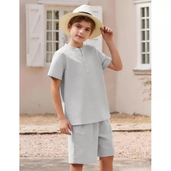 Arshiner Boy's 2 Pieces Cotton Linen Set Casual Henley Shirts Short Sleeve Beach Shorts Summer Outfits for 5-12 Years Kids