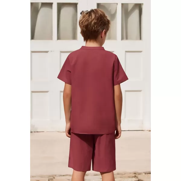 Arshiner Boy's 2 Pieces Cotton Linen Set Casual Henley Shirts Short Sleeve Beach Shorts Summer Outfits for 5-12 Years Kids