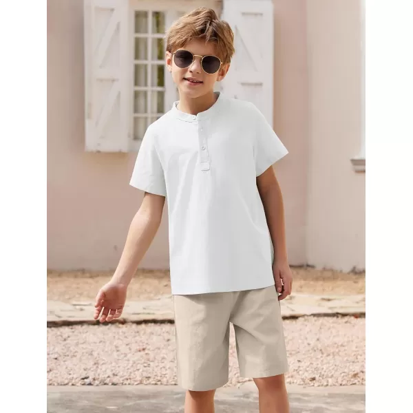 Arshiner Boy's 2 Pieces Cotton Linen Set Casual Henley Shirts Short Sleeve Beach Shorts Summer Outfits for 5-12 Years Kids