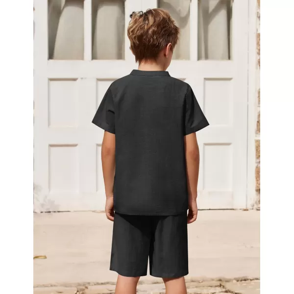 Arshiner Boy's 2 Pieces Cotton Linen Set Casual Henley Shirts Short Sleeve Beach Shorts Summer Outfits for 5-12 Years Kids