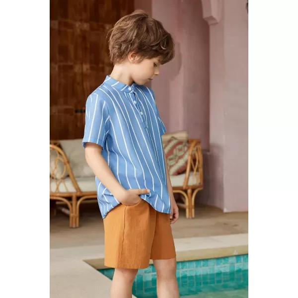 Arshiner Boy's 2 Pieces Cotton Linen Set Casual Henley Shirts Short Sleeve Beach Shorts Summer Outfits for 5-12 Years Kids