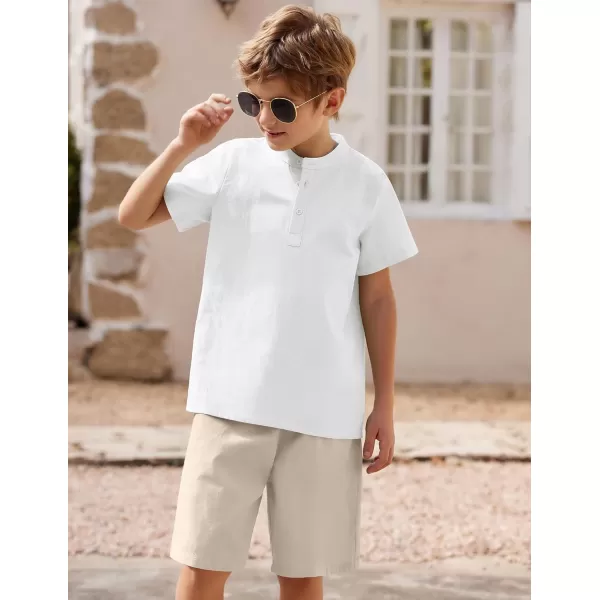 Arshiner Boy's 2 Pieces Cotton Linen Set Casual Henley Shirts Short Sleeve Beach Shorts Summer Outfits for 5-12 Years Kids