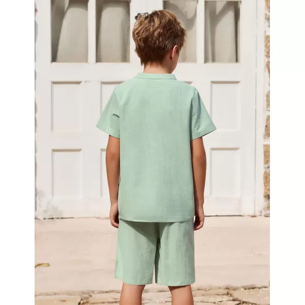 Arshiner Boy's 2 Pieces Cotton Linen Set Casual Henley Shirts Short Sleeve Beach Shorts Summer Outfits for 5-12 Years Kids
