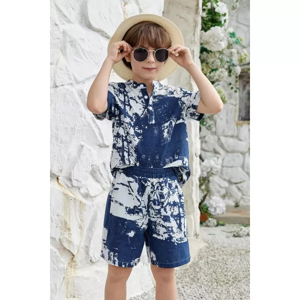 Arshiner Boy's 2 Pieces Cotton Linen Set Casual Henley Shirts Short Sleeve Beach Shorts Summer Outfits for 5-12 Years Kids