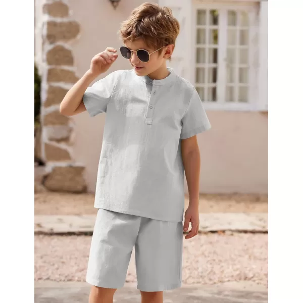 Arshiner Boy's 2 Pieces Cotton Linen Set Casual Henley Shirts Short Sleeve Beach Shorts Summer Outfits for 5-12 Years Kids