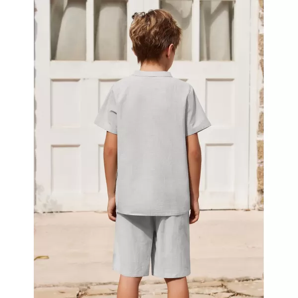 Arshiner Boy's 2 Pieces Cotton Linen Set Casual Henley Shirts Short Sleeve Beach Shorts Summer Outfits for 5-12 Years Kids