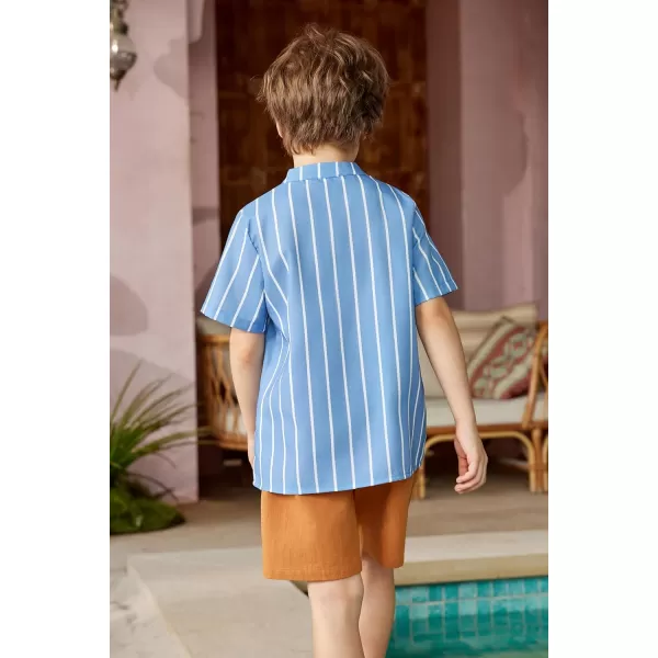 Arshiner Boy's 2 Pieces Cotton Linen Set Casual Henley Shirts Short Sleeve Beach Shorts Summer Outfits for 5-12 Years Kids