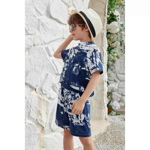 Arshiner Boy's 2 Pieces Cotton Linen Set Casual Henley Shirts Short Sleeve Beach Shorts Summer Outfits for 5-12 Years Kids