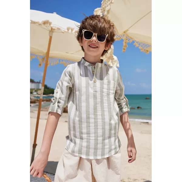 Arshiner Boys Cotton Linen Henley Shirt Button Down Shirt Long Sleeve T Shirt Beach Shirt Tee Casual Solid Tops