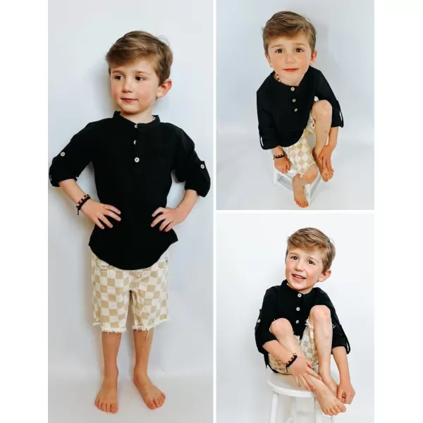 Arshiner Boys Cotton Linen Henley Shirt Button Down Shirt Long Sleeve T Shirt Beach Shirt Tee Casual Solid Tops