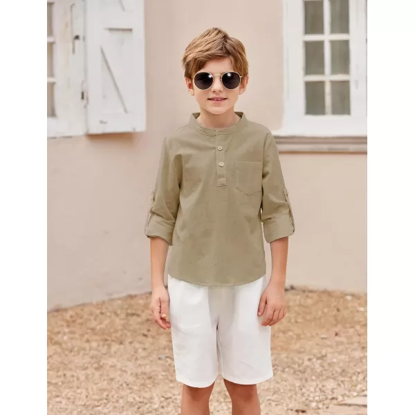 Arshiner Boys Cotton Linen Henley Shirt Button Down Shirt Long Sleeve T Shirt Beach Shirt Tee Casual Solid Tops