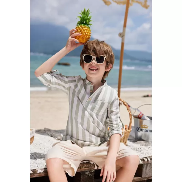 Arshiner Boys Cotton Linen Henley Shirt Button Down Shirt Long Sleeve T Shirt Beach Shirt Tee Casual Solid Tops