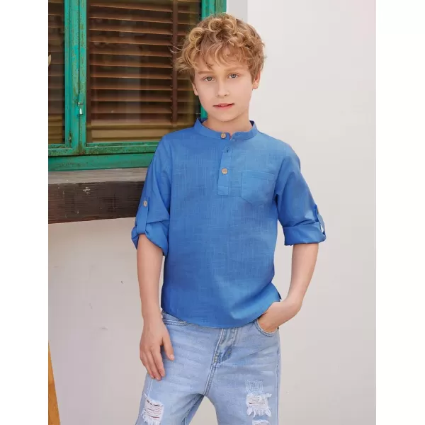 Arshiner Boys Cotton Linen Henley Shirt Button Down Shirt Long Sleeve T Shirt Beach Shirt Tee Casual Solid Tops