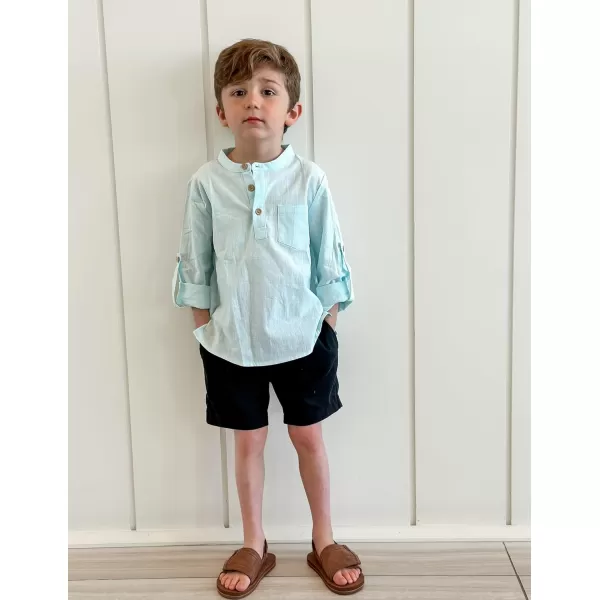 Arshiner Boys Cotton Linen Henley Shirt Button Down Shirt Long Sleeve T Shirt Beach Shirt Tee Casual Solid Tops